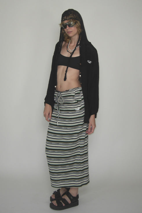 MULTICOLOR STRIPE DRAWSTRING SKIRT -GREEN MIX-